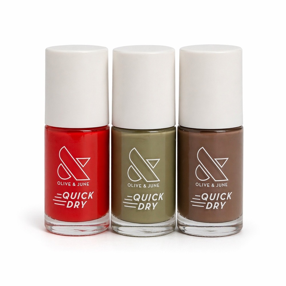 Olive & June Quick Dry Nail Polish Set of 3 Red Olive Brown Vegan 15-Free